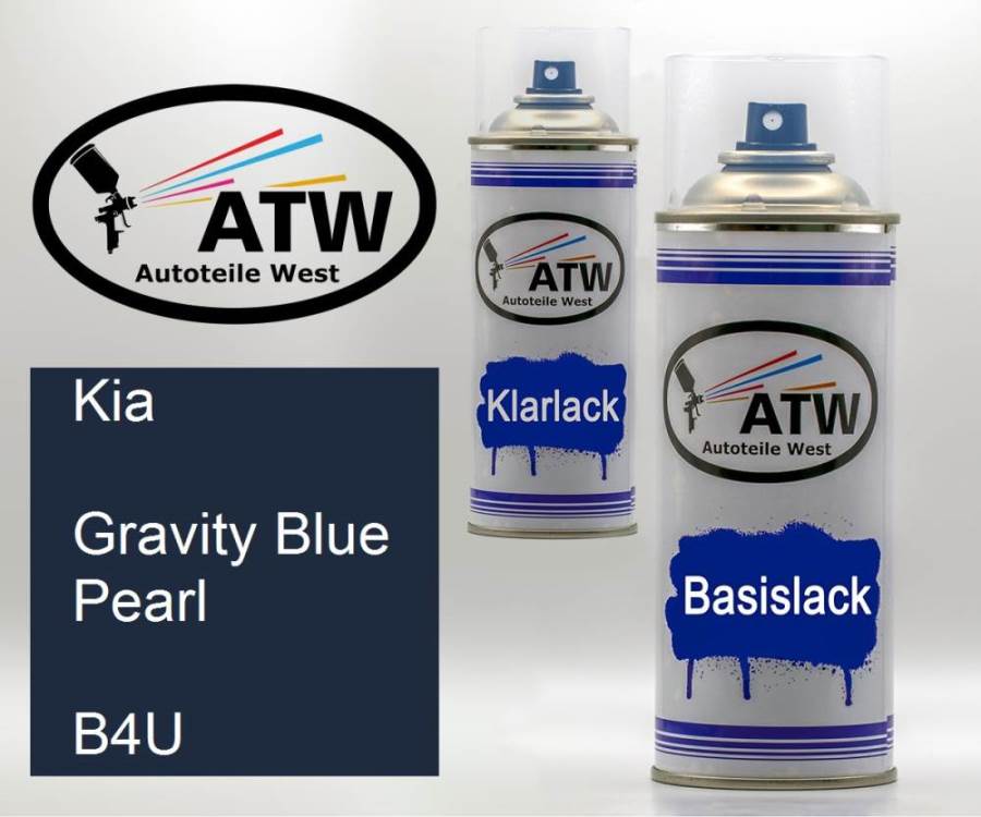Kia, Gravity Blue Pearl, B4U: 400ml Sprühdose + 400ml Klarlack - Set, von ATW Autoteile West.
